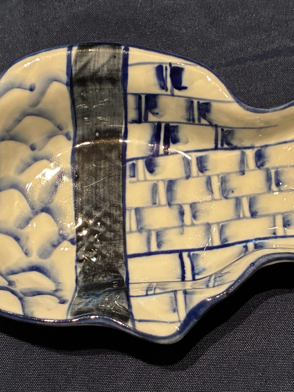 Set of Two Handcrafted Blue and White Fish Ceramic Dishes - Unbranded